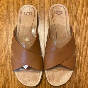 UGG W Kari Tan/Natural Cross Strap Sandals Size 10